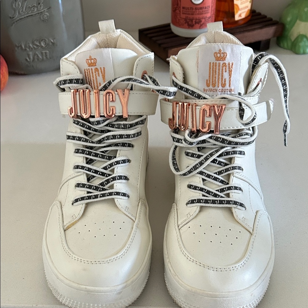 Juicy Couture Cream High-Top Sneakers with Black Laces